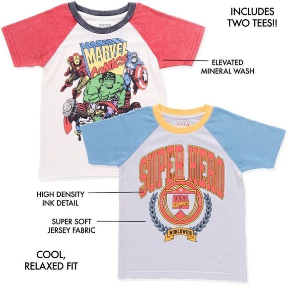 Marvel Boys 2-Pack Short Sleeve Tee Size Extra Small (4/5) - Picture 5 of 12